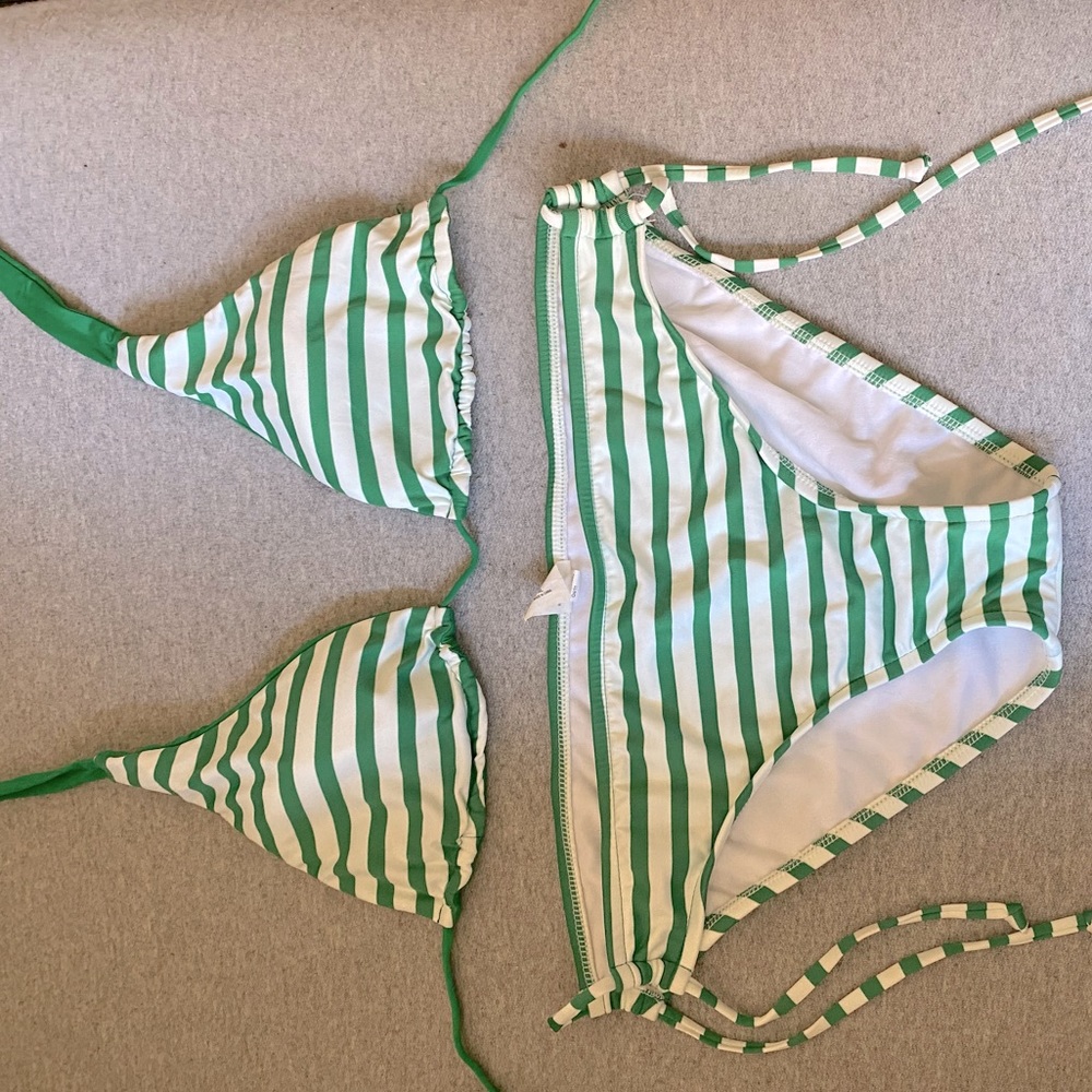 Target- green and white striped bikini- top size large bottoms size XL- mossimo